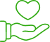 Don et Amour : Icône de Cœur Tenu dans une Main Main ouverte tendant un cœur vert en contour, symbolisant le don, l'amour, ou l'aide caritative.