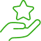 Main Tendant une Étoile : Qualité et Récompense Contour vert d'une main ouverte tenant une étoile brillante, symbolisant la qualité, la reconnaissance ou un prix spécial.